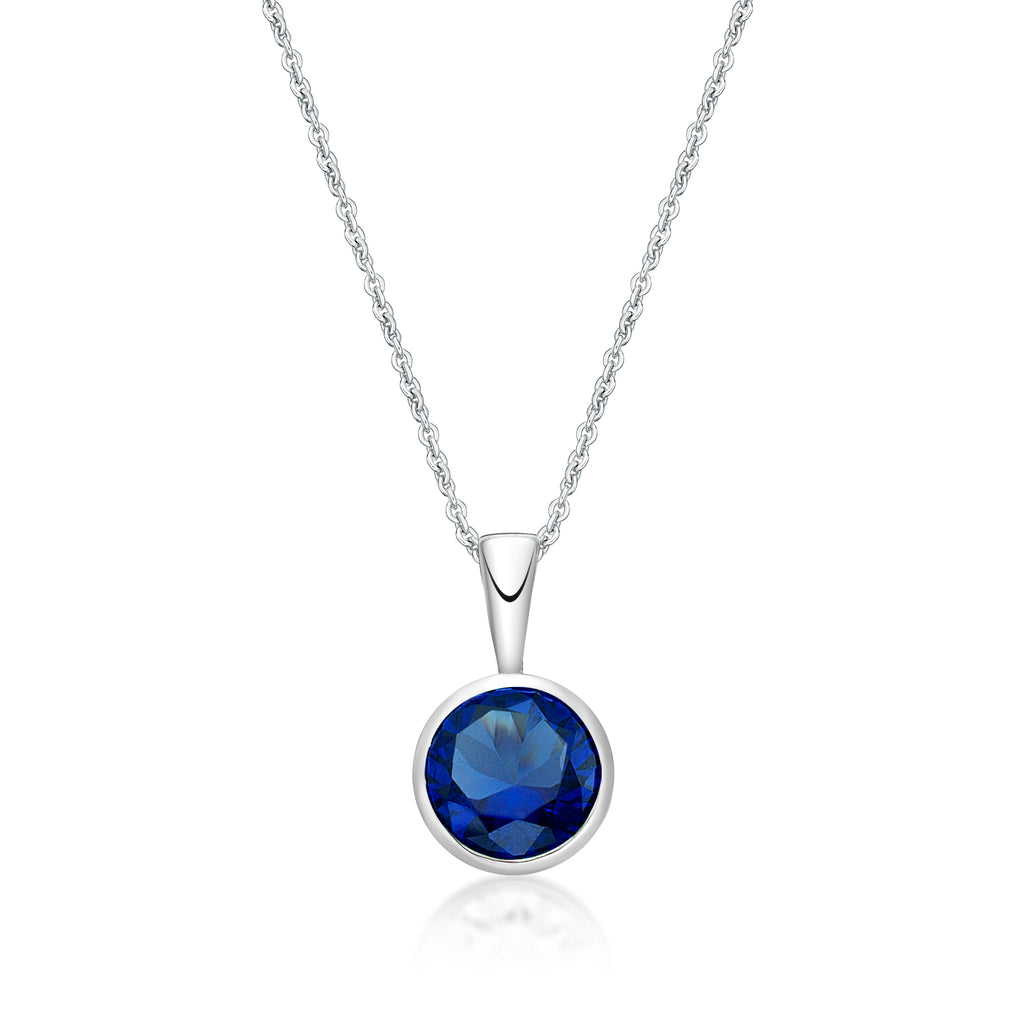 Sterling Silver Bezel Set Cubic Zirconia September Birthstone Pendant