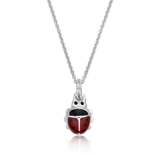 Sterling Silver and Enamel Lady Beetle Pendant on a Chain