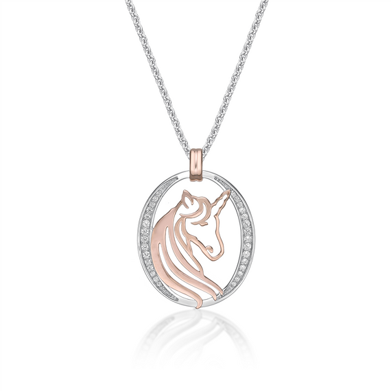Sterling Silver And RGP Oval Unicorn Pendant