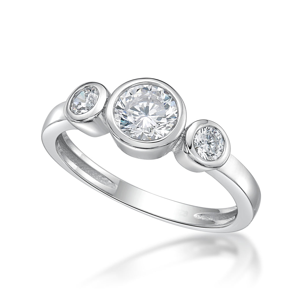 Sterling Silver Ring with Bezel Set CZ April Birthstone
