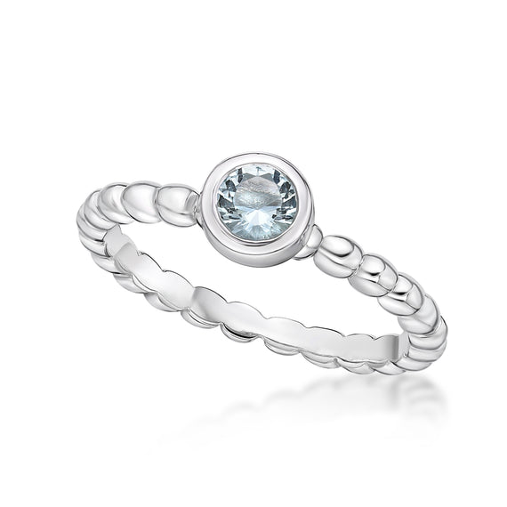 Sterling Silver Bezel Set  March Birthstone Bubble Ring