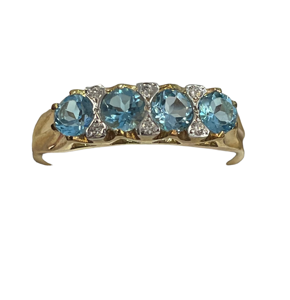 9ct Yellow Gold Blue Topaz & Diamond Ring