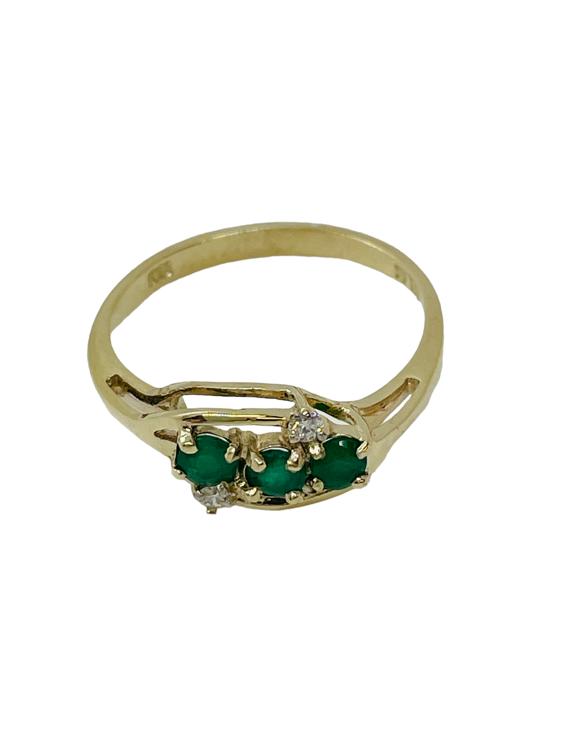9ct Yellow Gold Ring with 3 Emeralds and 2 Diamonds