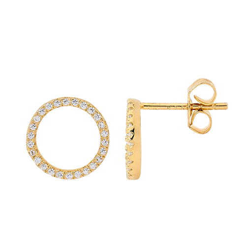 Ellani Sterling Gold Plated Circle of Cz Stud Earrings