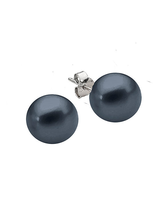 Ikecho Sterling Silver Dyed Black Button Freshwater Pearl Stud Earrings
