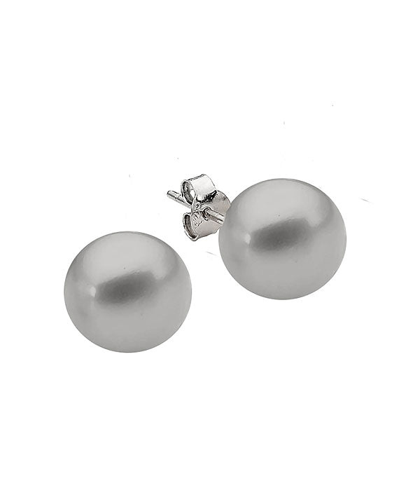 Ikecho Sterling Silver Grey Button Freshwater Pearl Stud Earrings