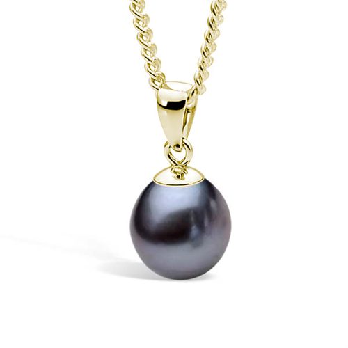Ikecho 9ct Yellow Gold Dyed Black Freshwater Pearl Pendant