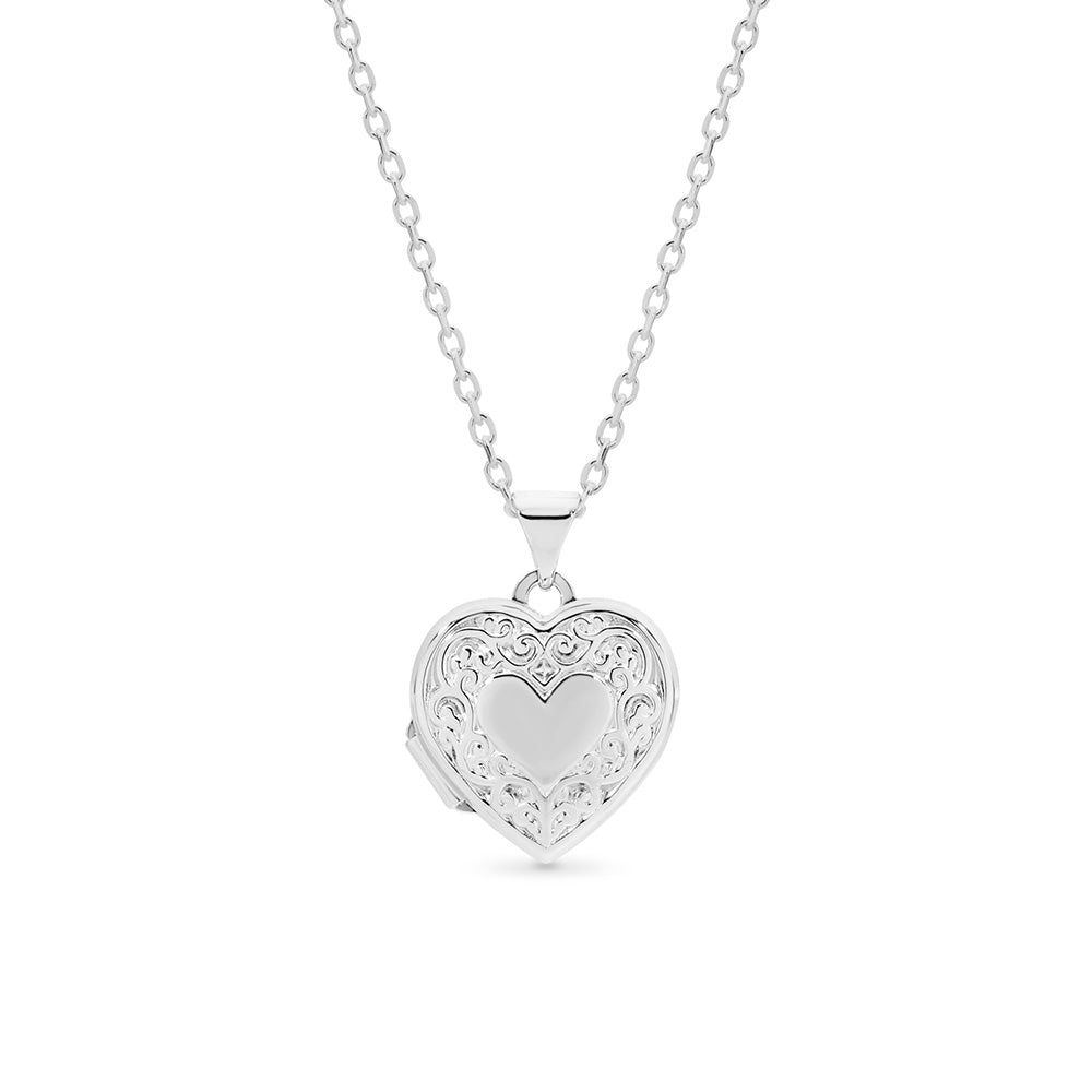 Sterling Silver Heart Locket With Sterling Silver Chain