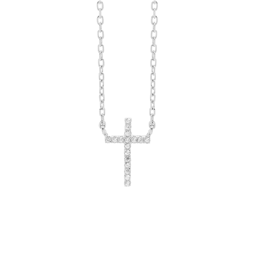 Ellani Sterling Silver White CZ Small Cross Necklace
