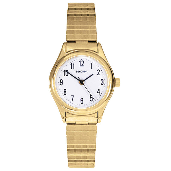 Sekonda Ladies Watch with White Dial Gold Colour Case and Expandable Band